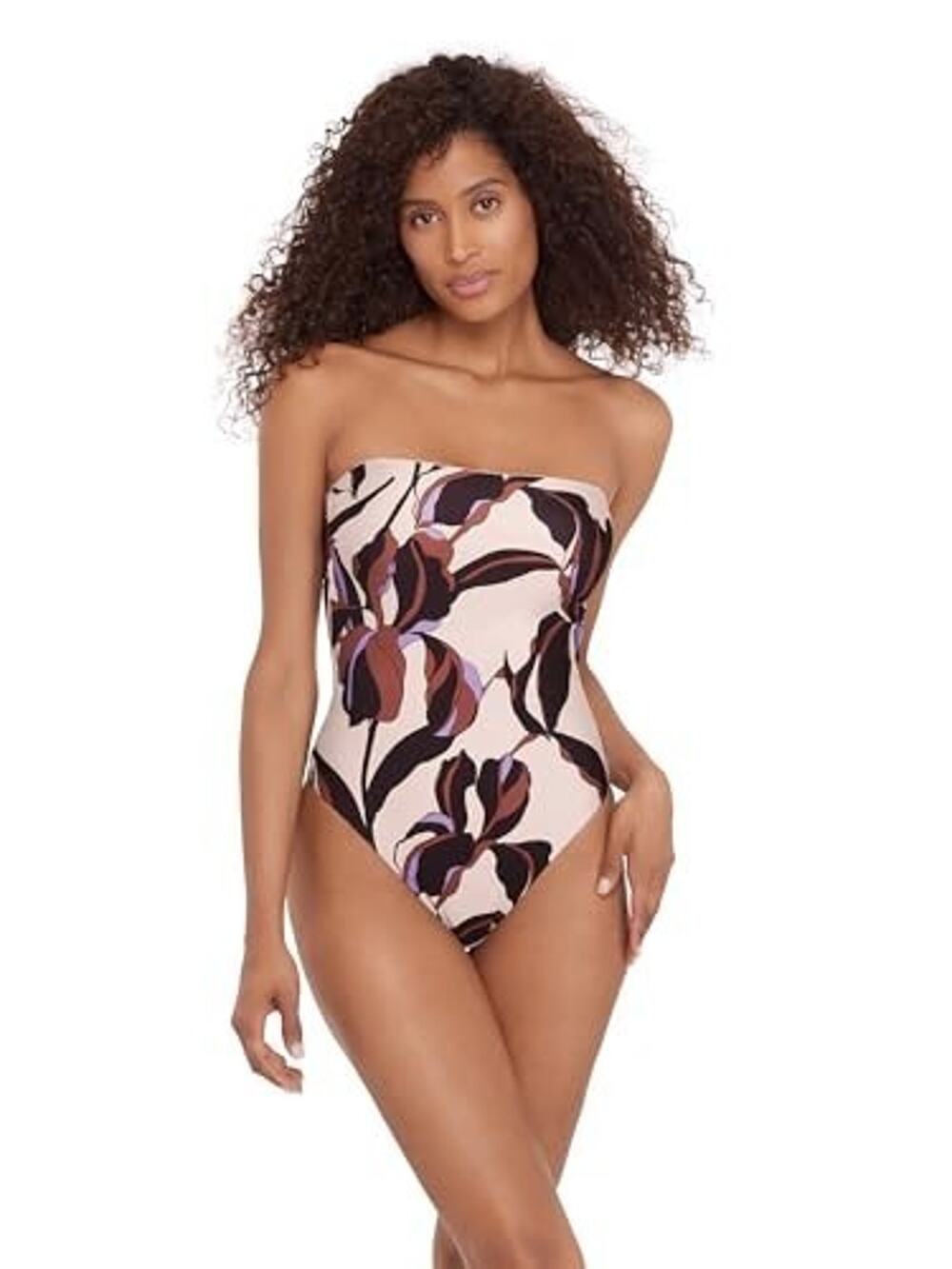Steve Madden Women's Bandeau Neck One-Piece Swimsuit Multi Size L 4199